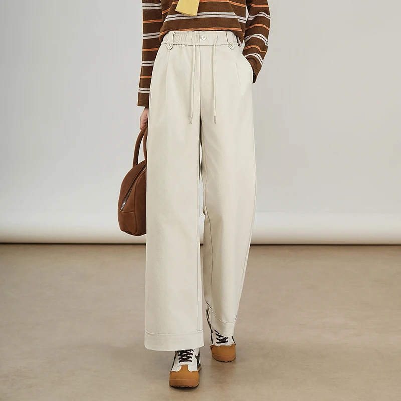 

ZUZK Spring New Casual Slimming Long Pants With Tie Waist Micro Elastic High Waist Loose Wide-Leg Pants For Women M-4XL