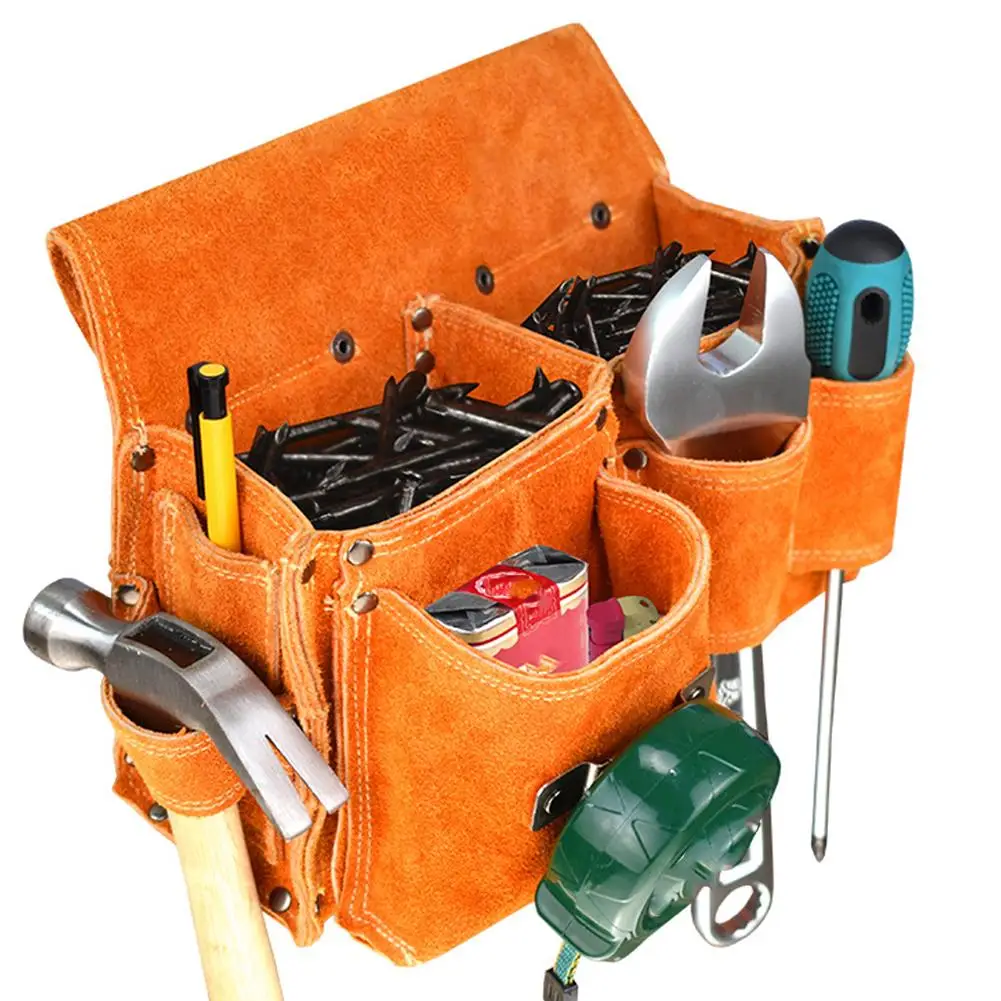 

Leather 4-Pocket Tool Pouches Heavy Duty Tool Bag Pocket Tool Organizer Electrician Tool Bag for Constructor Electrician Pl W0D8
