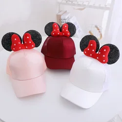 Disney Children Mesh Hat Cute Minnie Ear Bow Sunscreen Baseball Hats for Girls Summer Outdoor Sun Protection Visor Hat Gifts