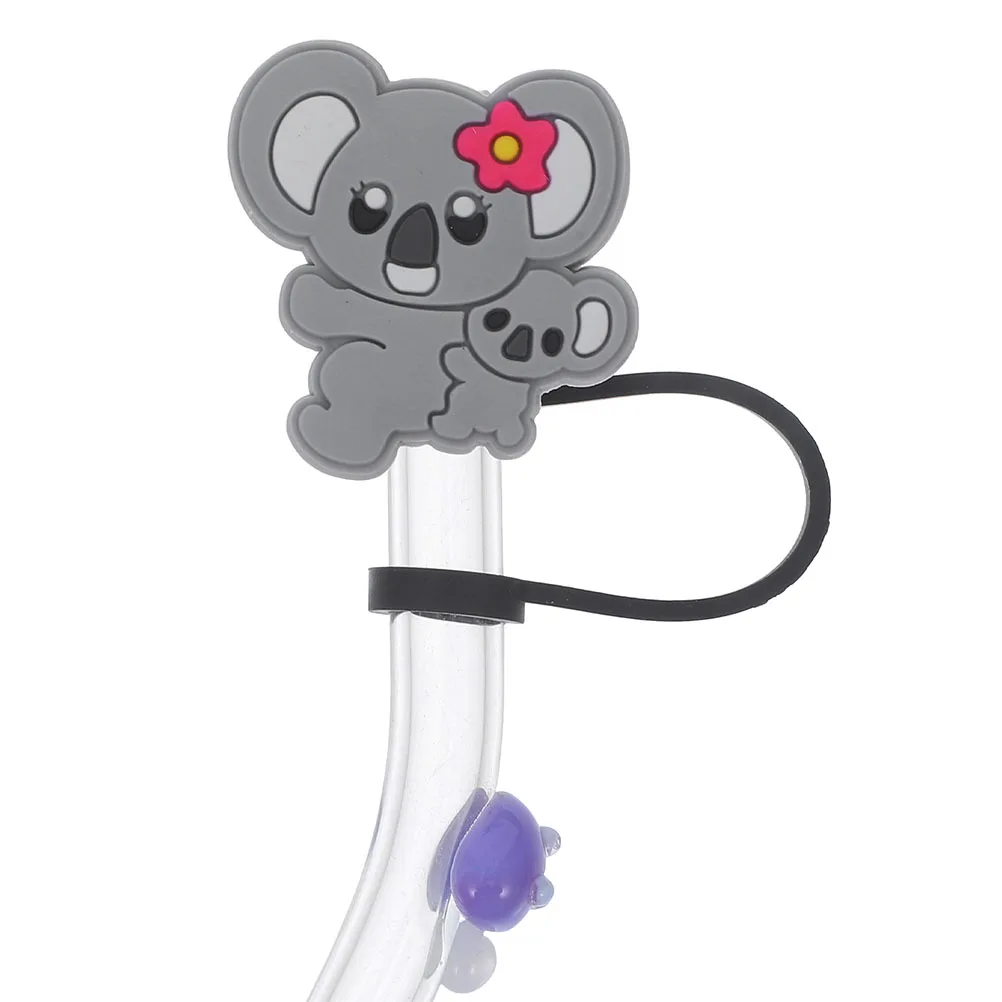 

Straw Toppers Shape Covers Cute Lid Pouch Drinking Grey Cartoon Plug Child