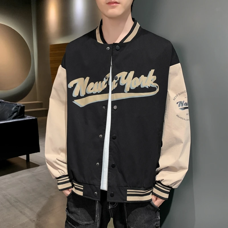 Vintage Baseball Suit Jacket Men's Autumn Korean Style Hip Hop Letter Stitching Windproof Coat Women's Thin Preppy Style Jacket