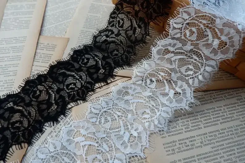 Soft Bridal Chantilly Lace Trim In Black Or Off White Both Eyelashes Edging Trim For Costume, Alice Cape Veil