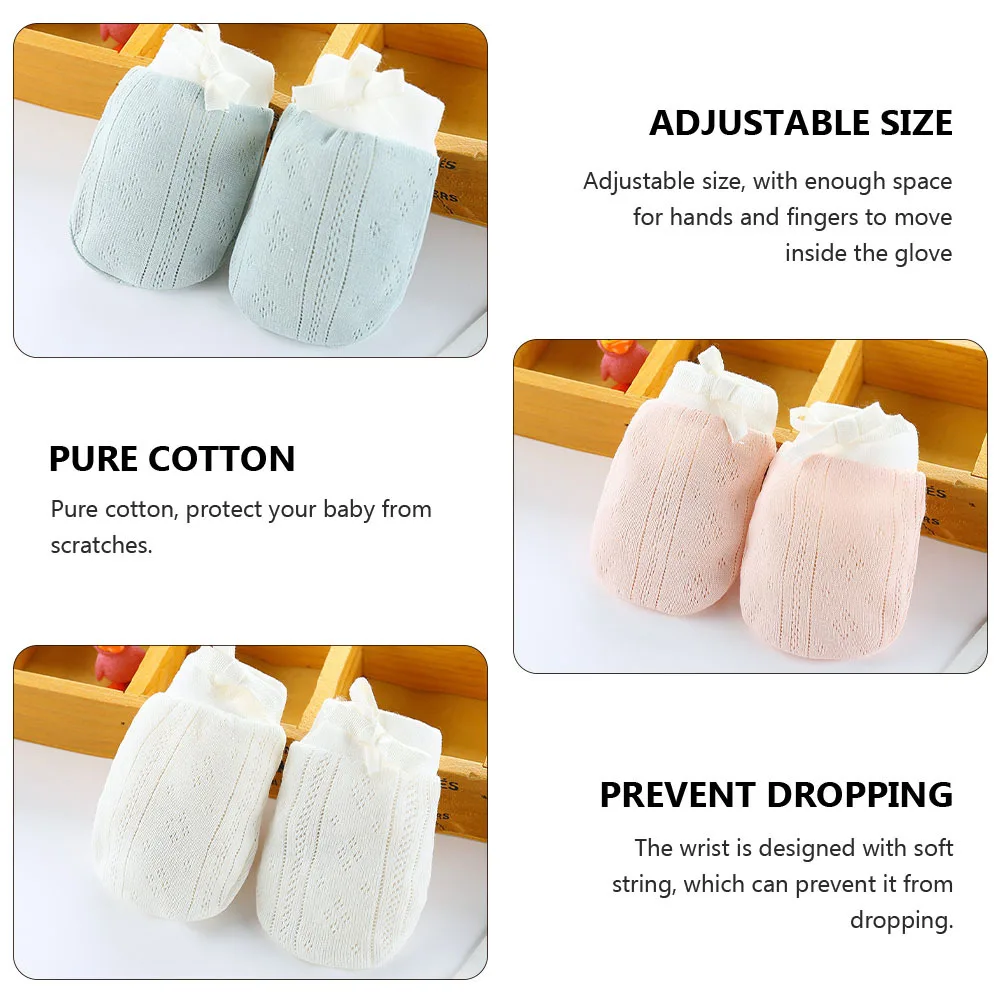 4 أزواج من قفازات الأطفال المضادة للخدش لحديثي الولادة قفازات قطنية قابلة للتعديل مستلزمات مضادة للخدش قفازات لحديثي الولادة #2