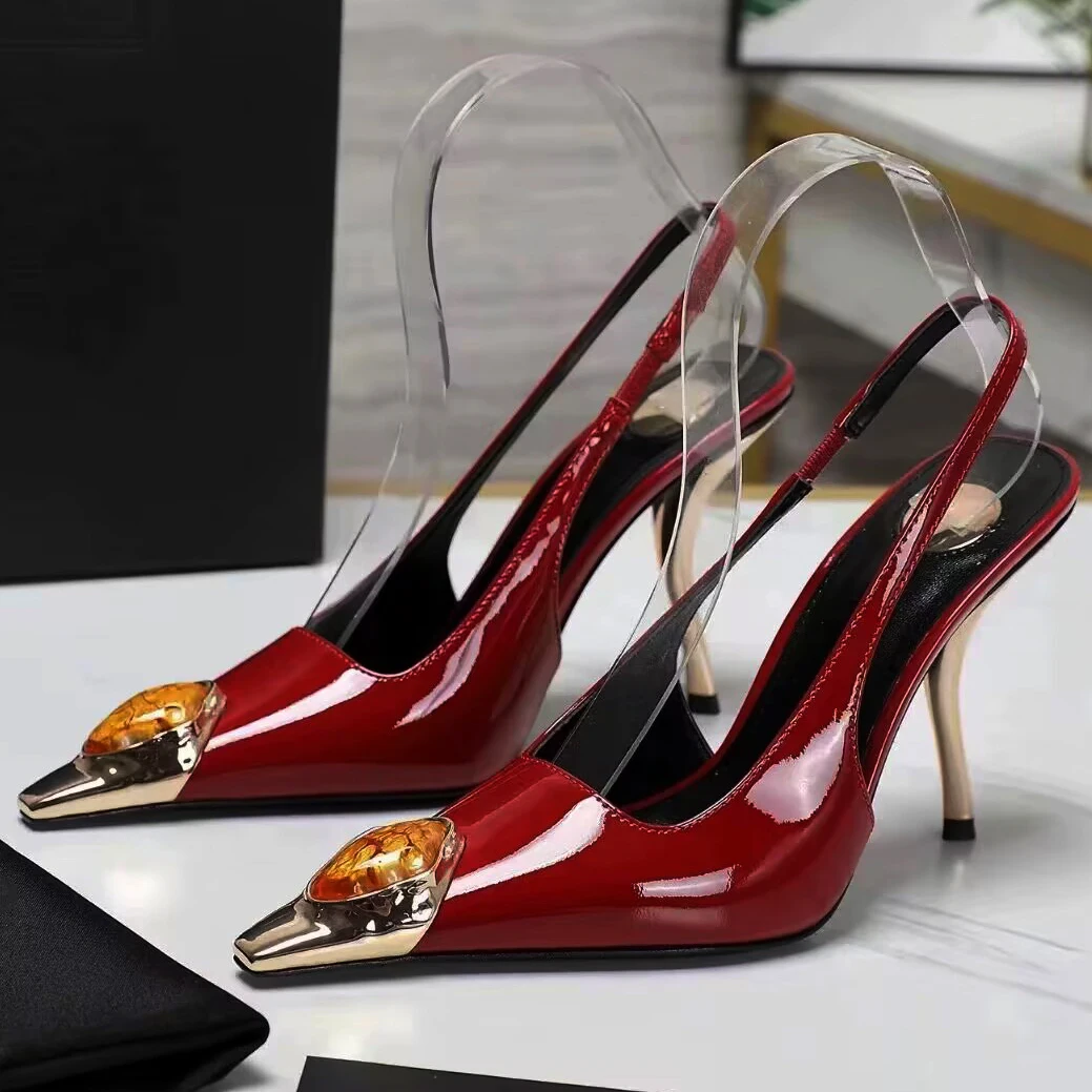 

【Measure your feet length before order】Women High Heel Elagent Luxry Designer Sandals Gemstone Slingback Dress Shoes 134-CHC-33