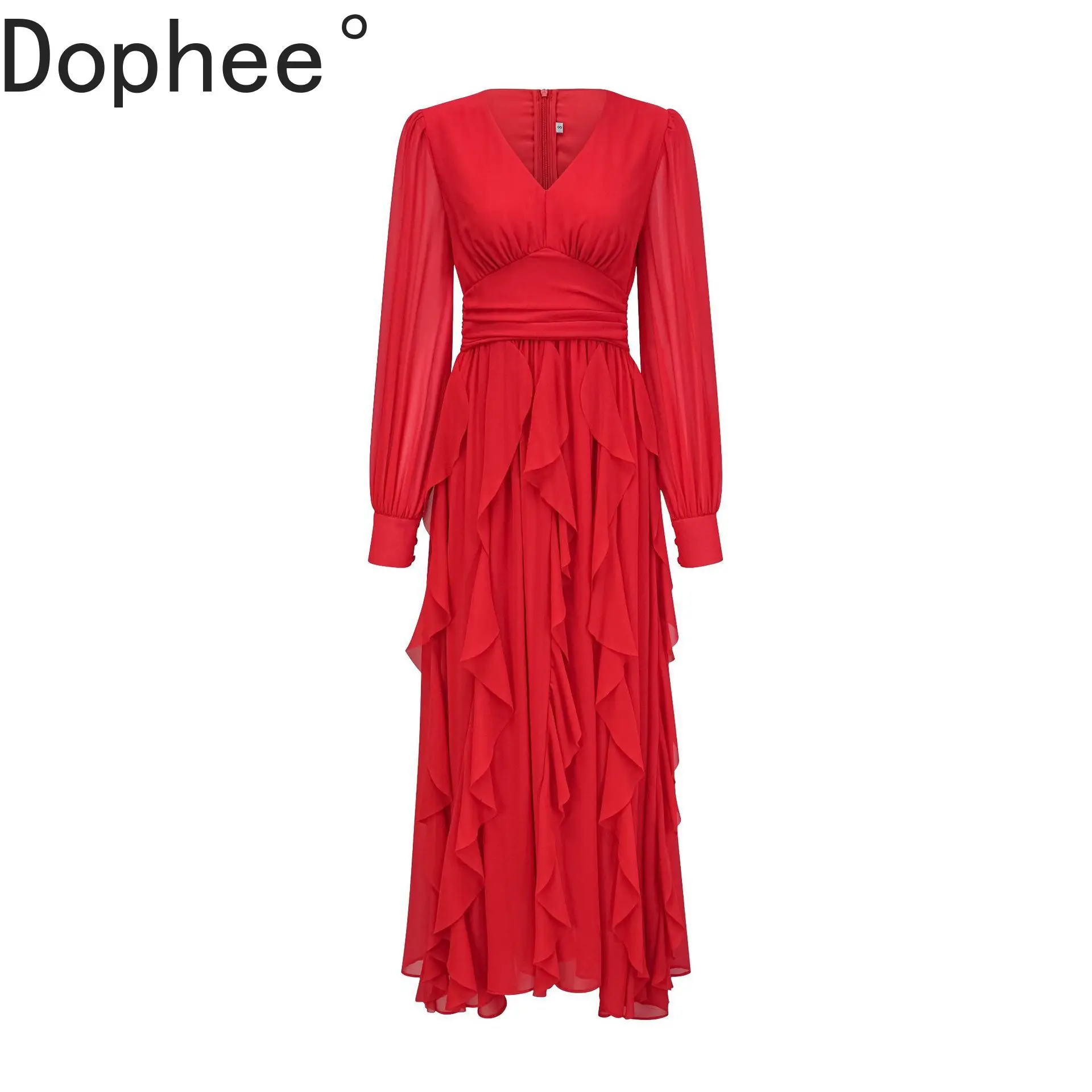 

Высокое качество, весенне-осеннее вечернее платье с длинными рукавами, элегантное однотонное женское вечернее платье с высокой талией и v-образным вырезом для мытья полов