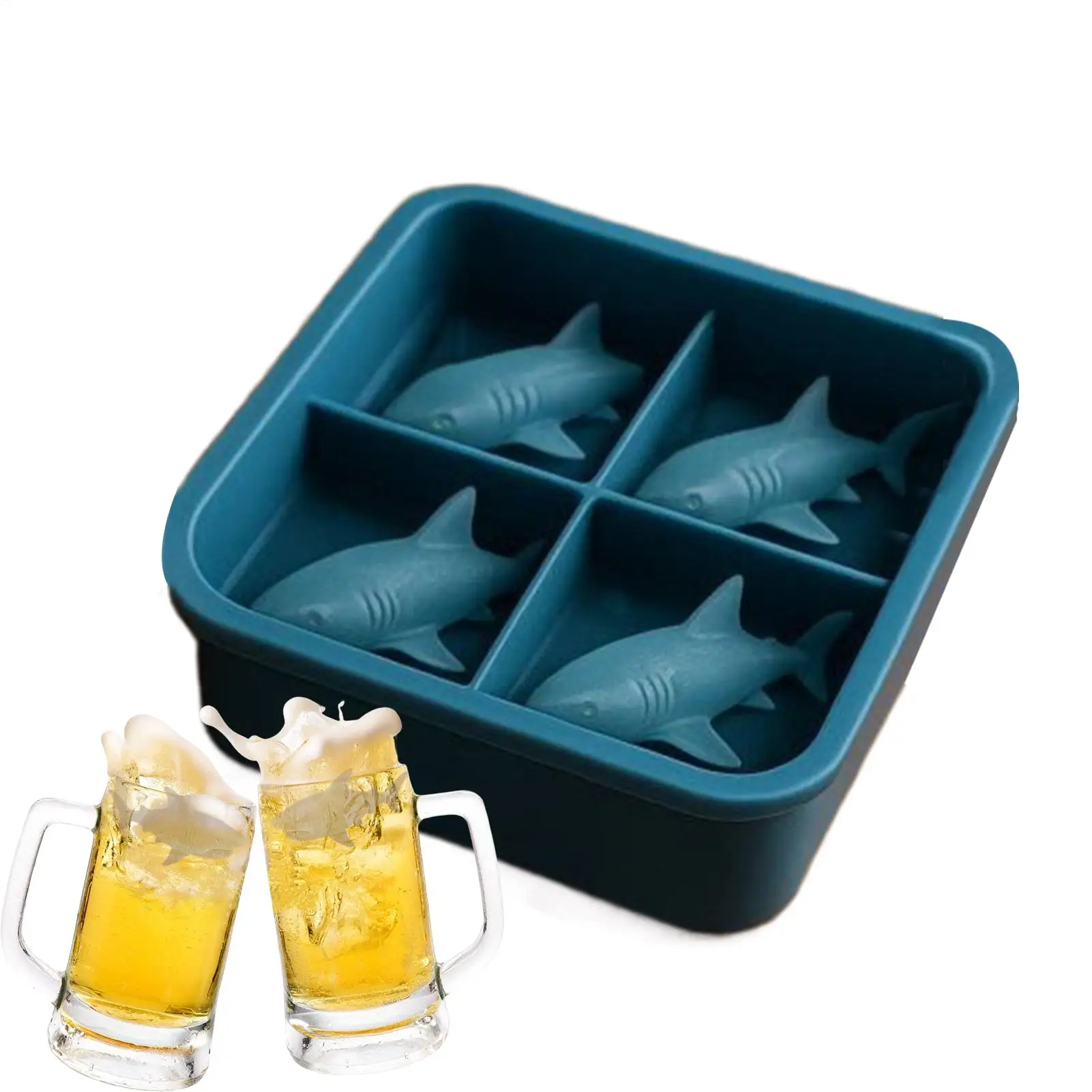 

Формы для льда Забавные формы Пресс для льда 3D Легкосъемный силиконовый милый лоток в виде акулы Форма для напитков Вода Холодильник Домашнее питьевое