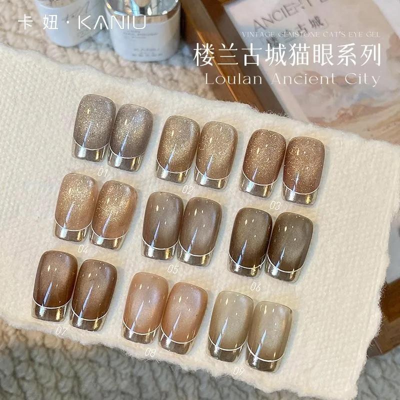 9 Farben Loulan Ancient City Magnetischer Cat-Eye-Gel-Nagellack, dunkelrot, braun, Soak Off Gel-Nagellack-Set, langlebiges Maniküre-Set