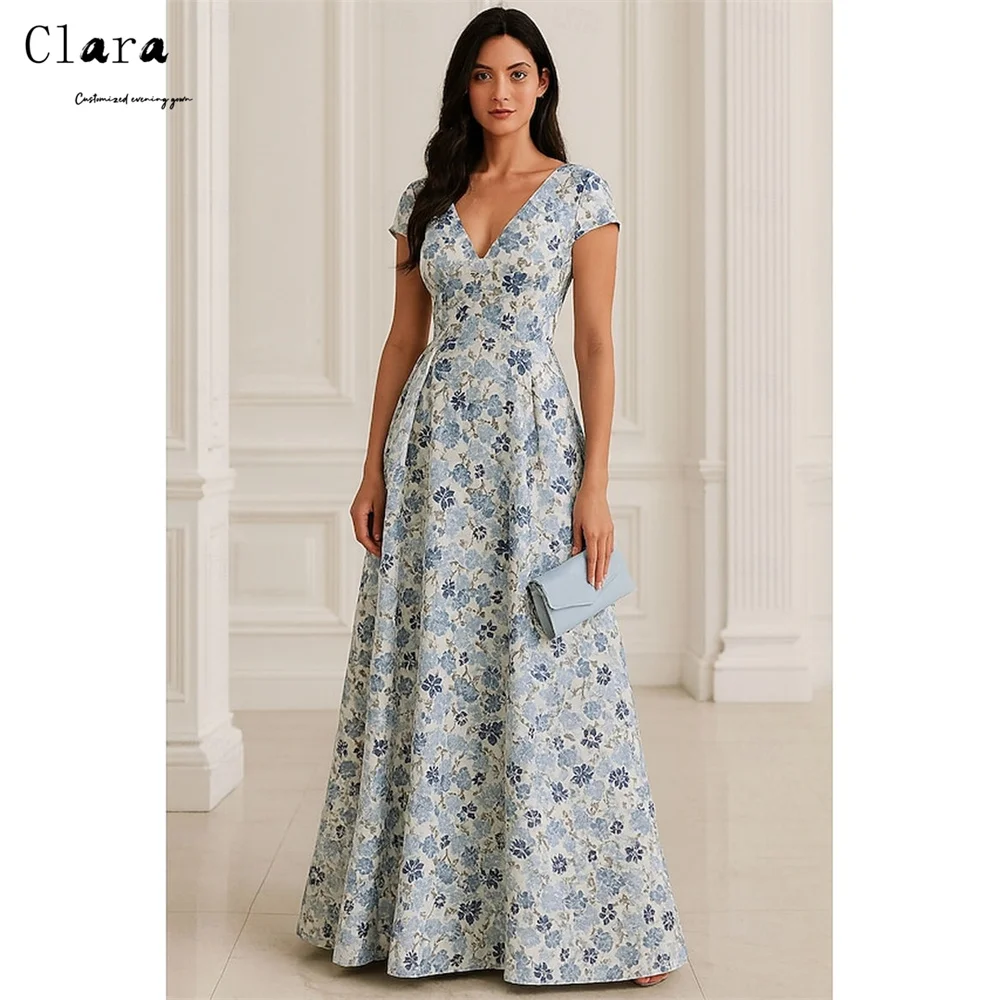 

Clara Custom A-line Off-shoulder Flower Sky Blue Women's Wedding Evening Dress for Event Elegant Womens Dresses for Luxury Party