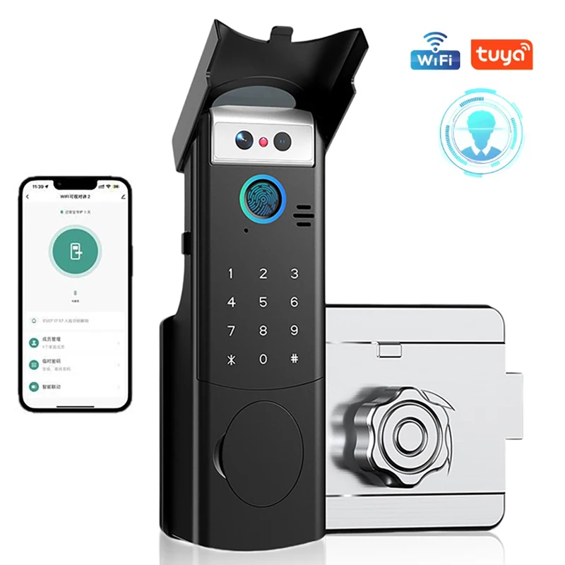 

Умный уличный водонепроницаемый дверной замок Tuya с распознаванием лиц, видеодомофоном, RFID-картой и электронным кодом для железных дверей