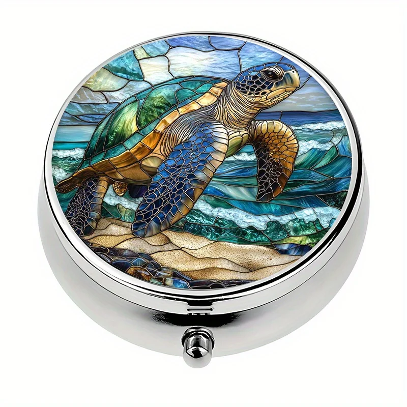 1-piece pill box with 3 compartments, ocean turtle-themed mini pill box, medication storage box, decorative vitamin storage box, suitable for purse or wallet