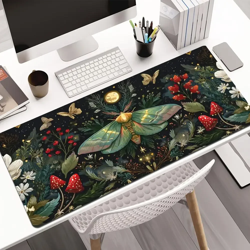 Dark Forest Moth Mauspad, großes Gaming-Mauspad, botanische Schreibtischunterlage, rutschfeste Tastaturunterlage für PC-Gamer