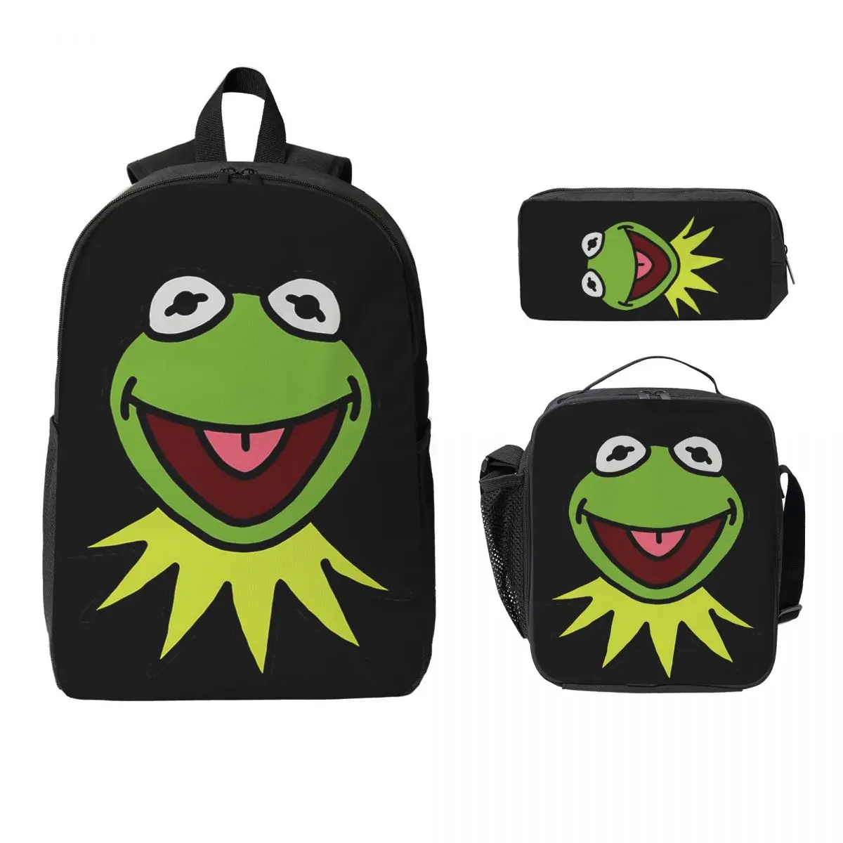 

Kermit The Frog Backpack Student Boys Girls BookBag School Bag Laptop Shoulder Bags 3ps Insulated Lunch Bag Pencil Case