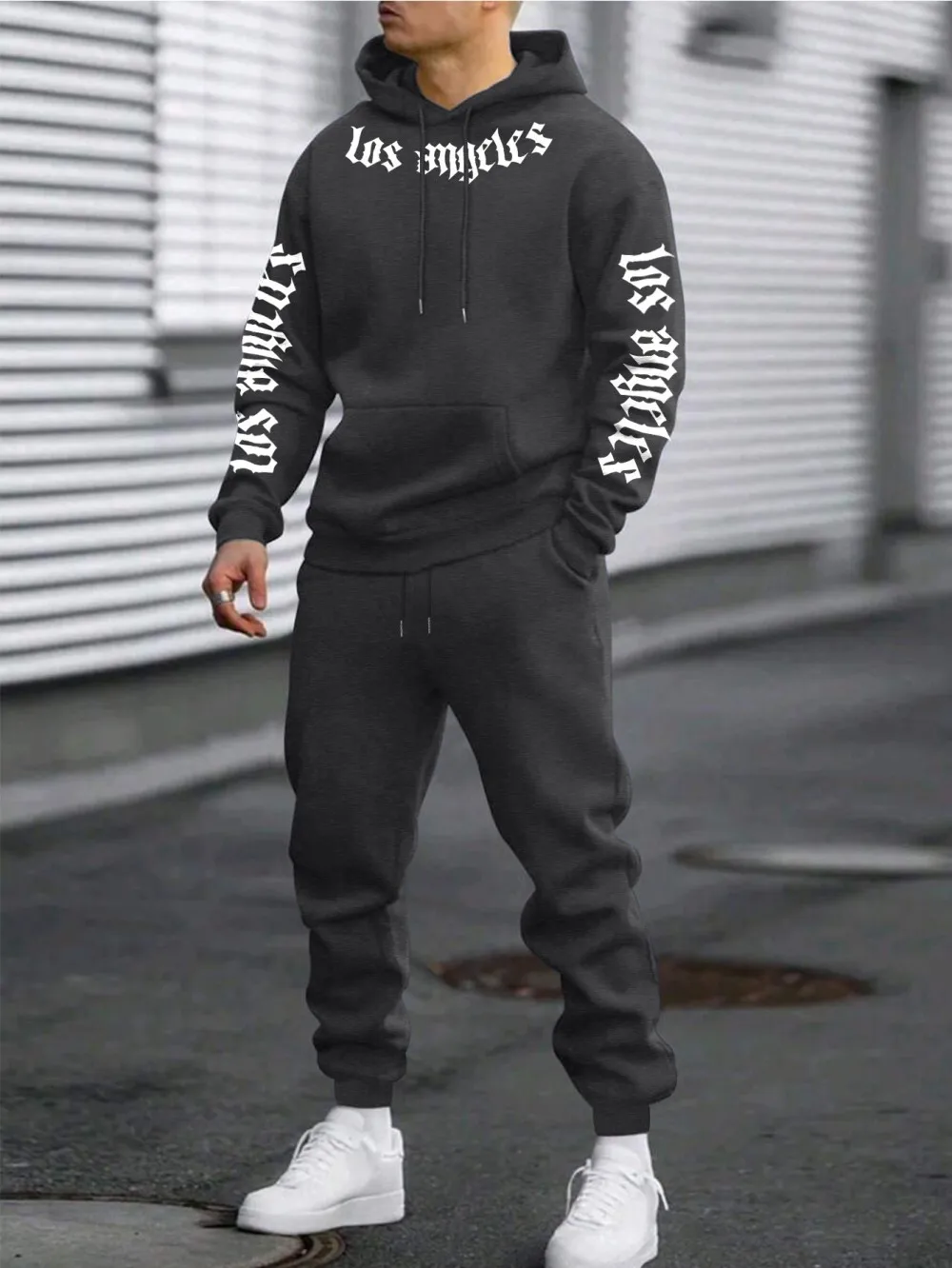 American Men's New Autumn Gothic Los Angeles Letter Printed Soft and Comfortable Hoodie Pants Set Outdoor Casual Clothing view 6