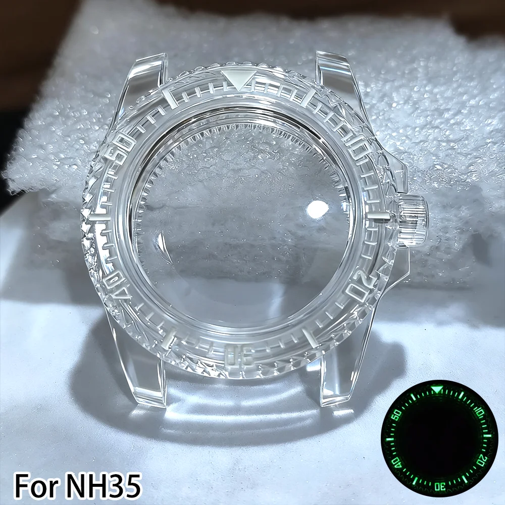 

NH35 Case Transparent Watch Case 40mm Case Green Luminous Case Transparent Acrylic Watch Accessories 20mm Transparent Strap