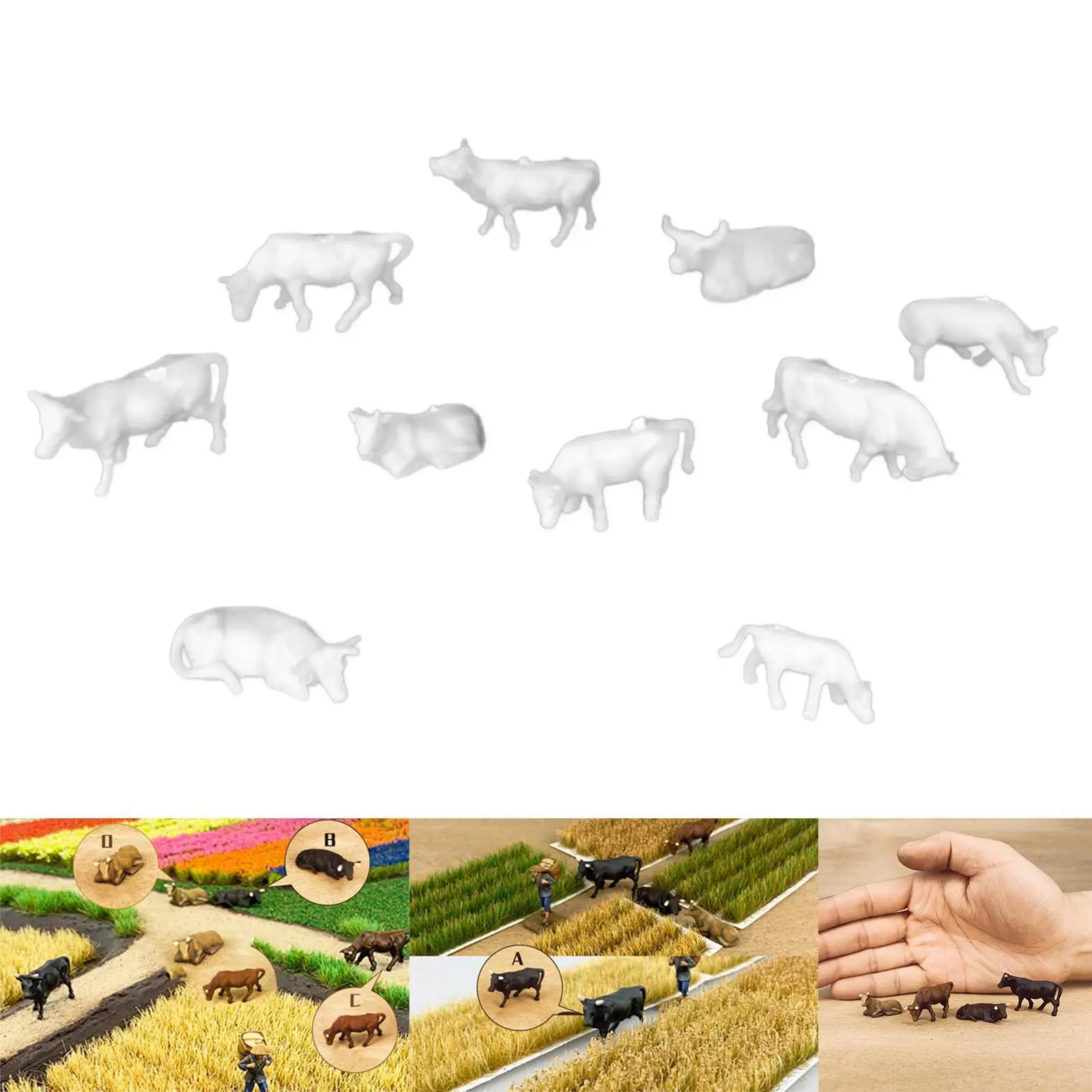 10x 1/87 Scale Cow Model Mini Cows Farm Animal Model for Train Station Layout