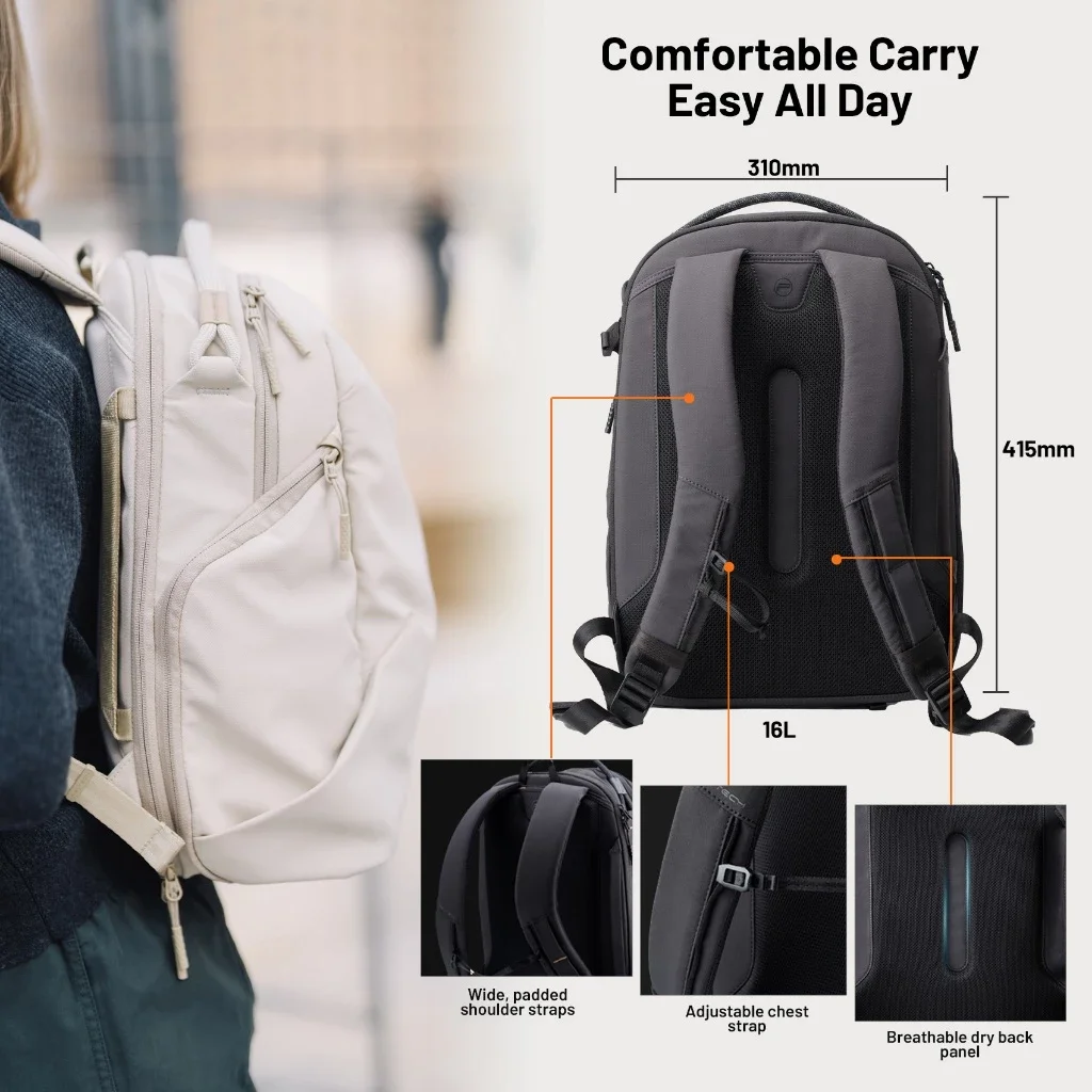 Mochila PGYTECH OneGo Lite 16L/22L – Bolsa leve para câmera resistente à água para fotografia urbana e de viagens