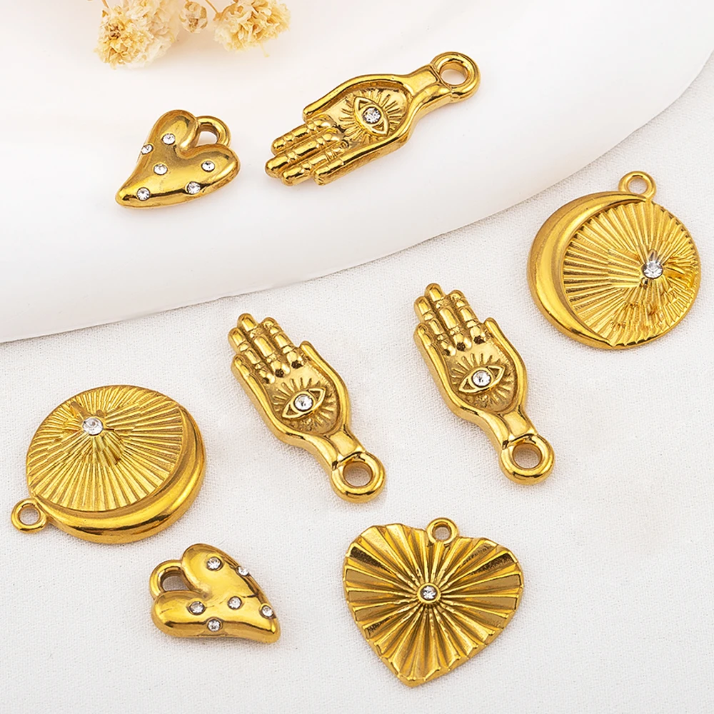 2pcs 4pcs Stainless Steel Charms Heart Hand Moon Star Palm Charm Connector for DIY Necklaces Jewelry Making Materials Wholesale - view 3
