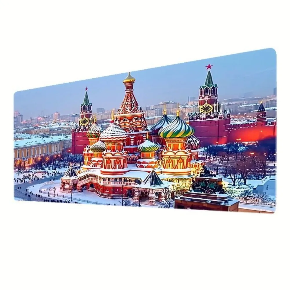 CIFBUY Large Mouse Pad Rubber Snowy Cityscape Russian Architecture Desk Mat Non Slip Waterproof Gaming Office Colorful