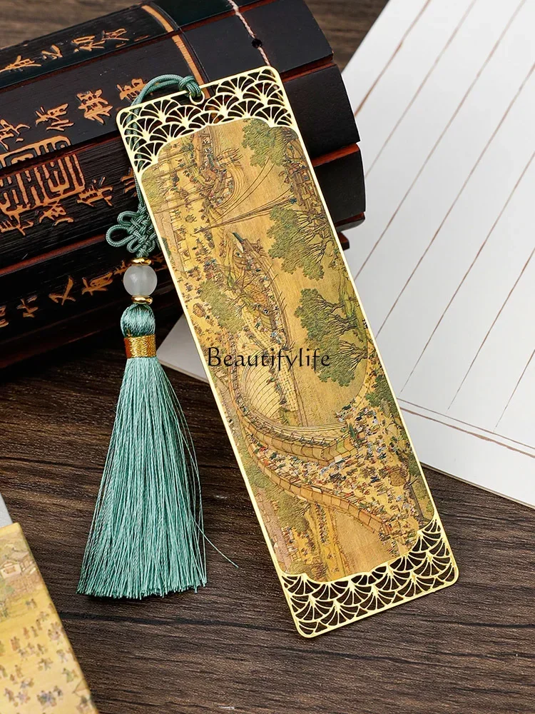 

Qingming Shanghe Map High-End Exquisite Hollow Metal Bookmark Gift Box Classical Chinese Style