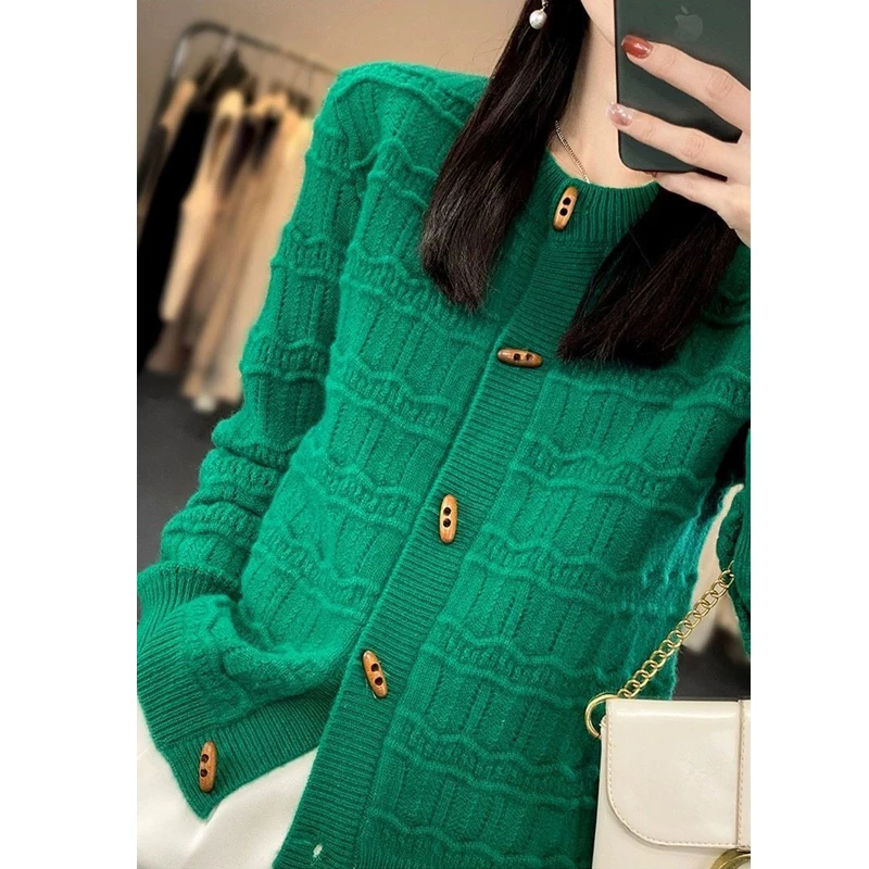 Autumn Winter Women Vintage Simple Single Breasted Knitted Cardigan Korean Female Solid Long Sleeve Loose Chic Outerwear Sweater