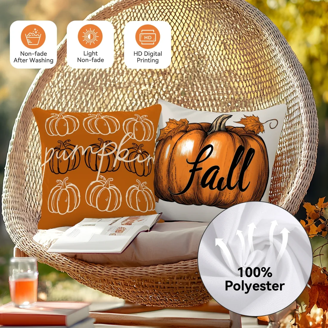 Hello Autumn Pumpkin Cushions Pillowcase Polyester Cushion Cover Throw Pillow Sofa Decoration Pillowcover Home Decor 45x45cm