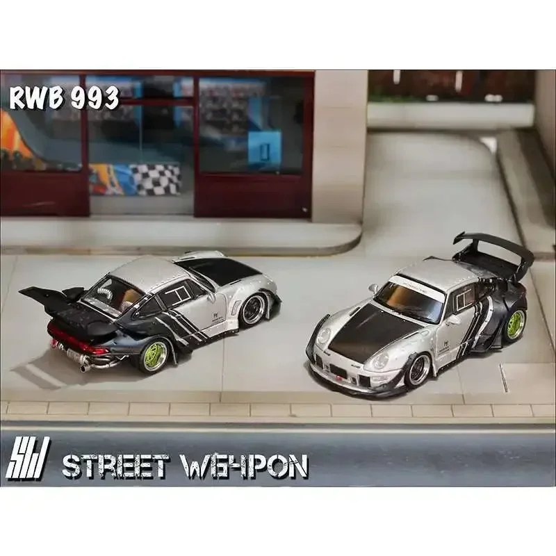 In Stock SW 1:64 RWB 993 Matte Silver Cyberpunk Car Model Collection Toy Diecast Diorama Street  Warrior