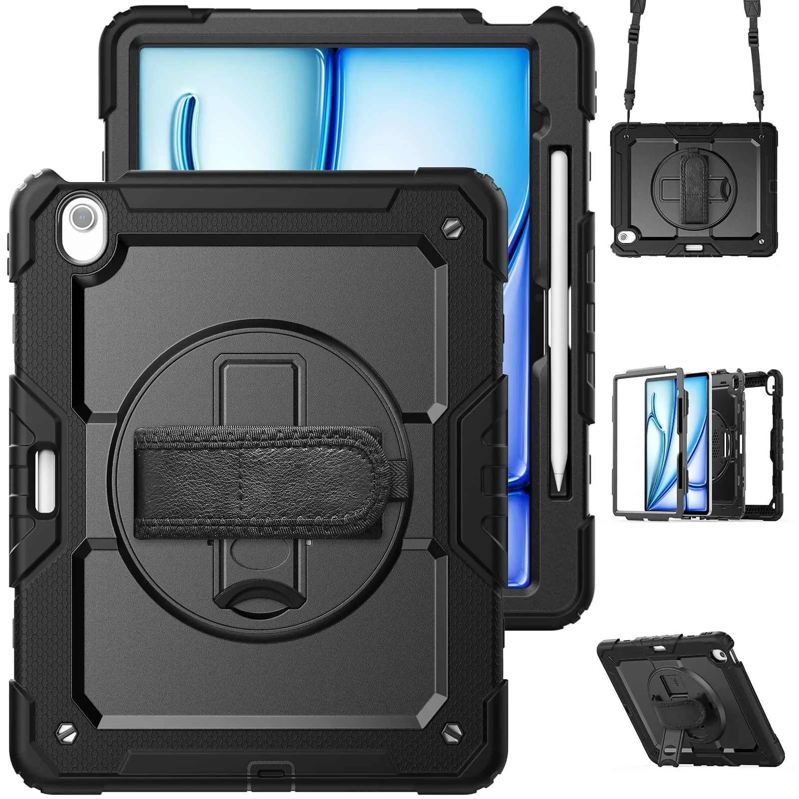 Defender Armor Tablet Case with Shoulder Strap for Apple IPad Air 8 7 6 11inch 11th 10th Air 4 5 10.9 Pro 2022-2025 TPU Cover