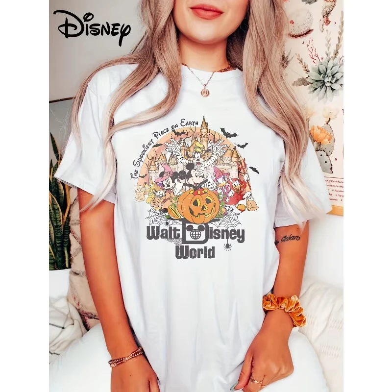 

Cute Mickey and Friends Halloween Dress Up T-shirt Disney Women's New Plus Size American Fashion Loose Casual Short-sleeved Top