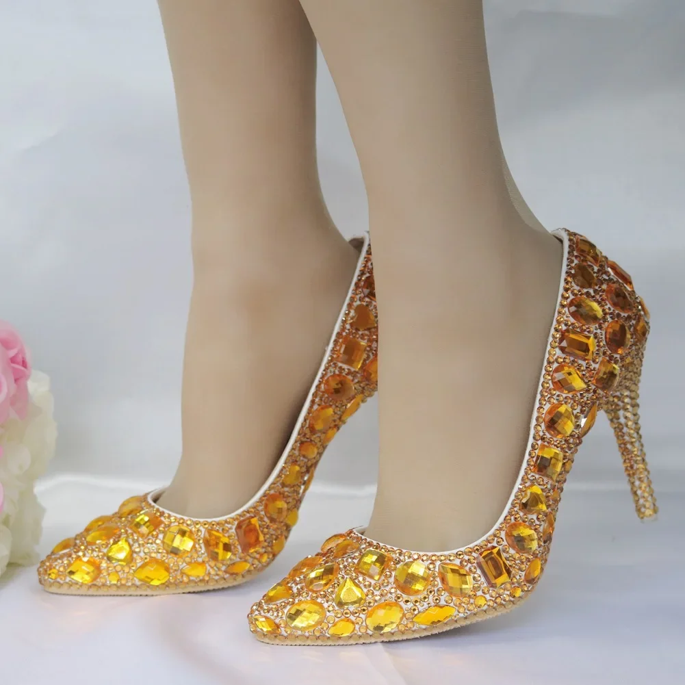 Foreign trade plus size high heels, crystal wedding shoes, rhinestone high heels, slim heels, pointed evening shoes image 2