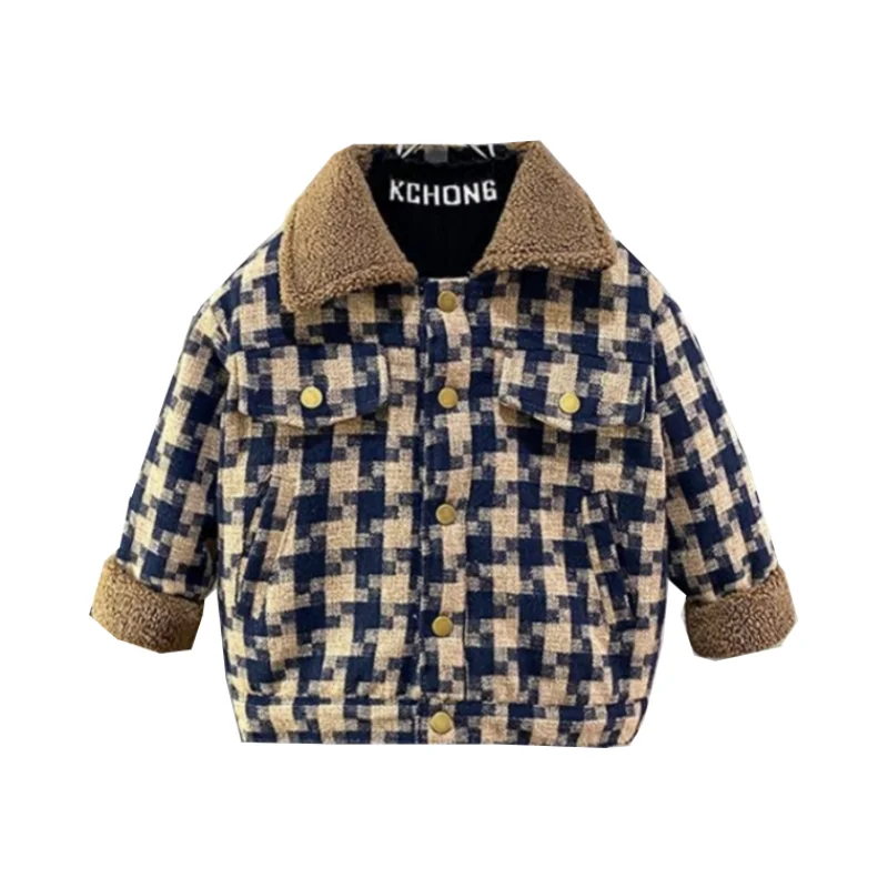 Casaco de lã Houndstooth infantil, Sobretudo masculino, Jaqueta, Quebra-vento, Quente, Mais, Engrossar, Outono, Inverno, Algodão, Presente de Natal, Clo, 2022