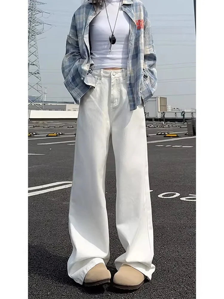 

White High Waist Wide Leg Jeans Men Summer Thin Cleanfit American High Street Straight Tube Slimming Capri Pants