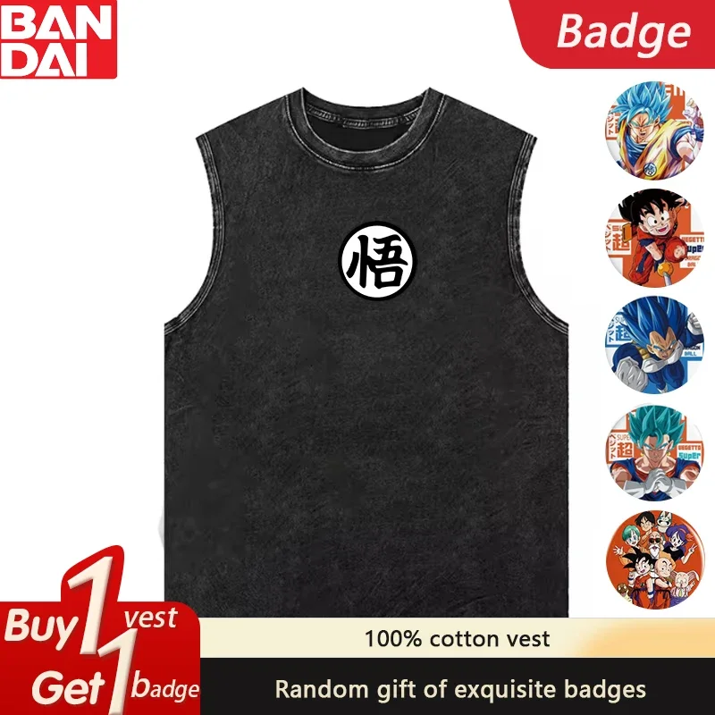 

The Latest Dragon Ball Japanese Animation Pure Cotton Washed Vest Breathable Casual Loose Summer Heavy Men's Retro Vest