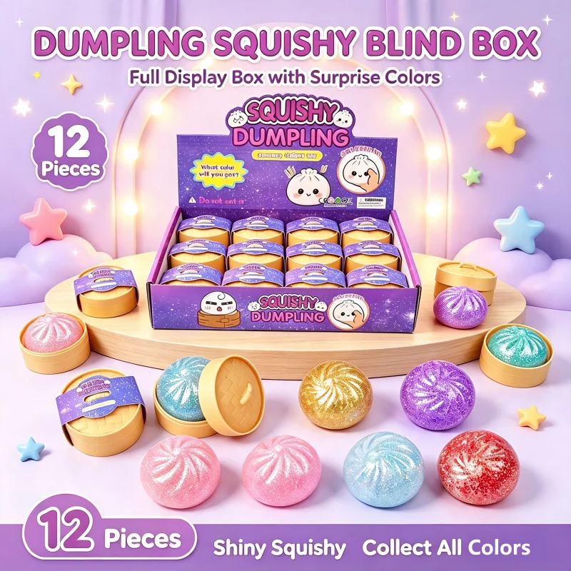 Mini Squeeze Stress Relief Dumplings in Boxes, Soft and Transparent TPR Toys, Sensory Squeeze Stress Relief Toys