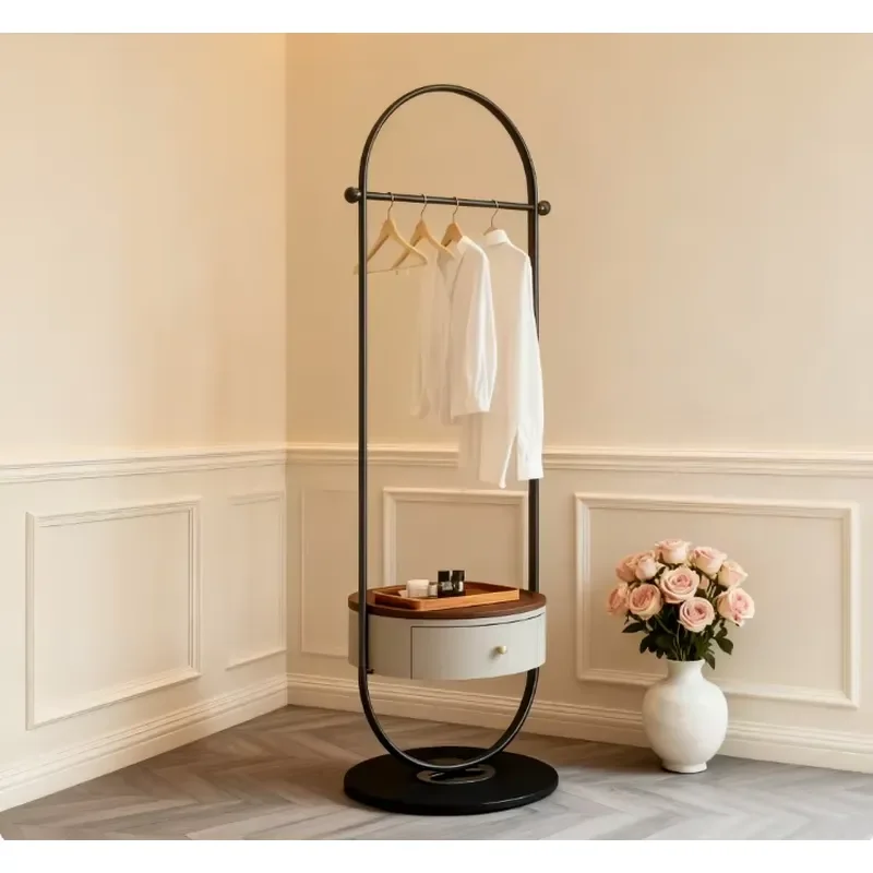 Modern Portable Stainless Steel Closet Wardrobe with Leather Horse Saddle Clothing Hat Rack Simple Clothes Organizer Coat