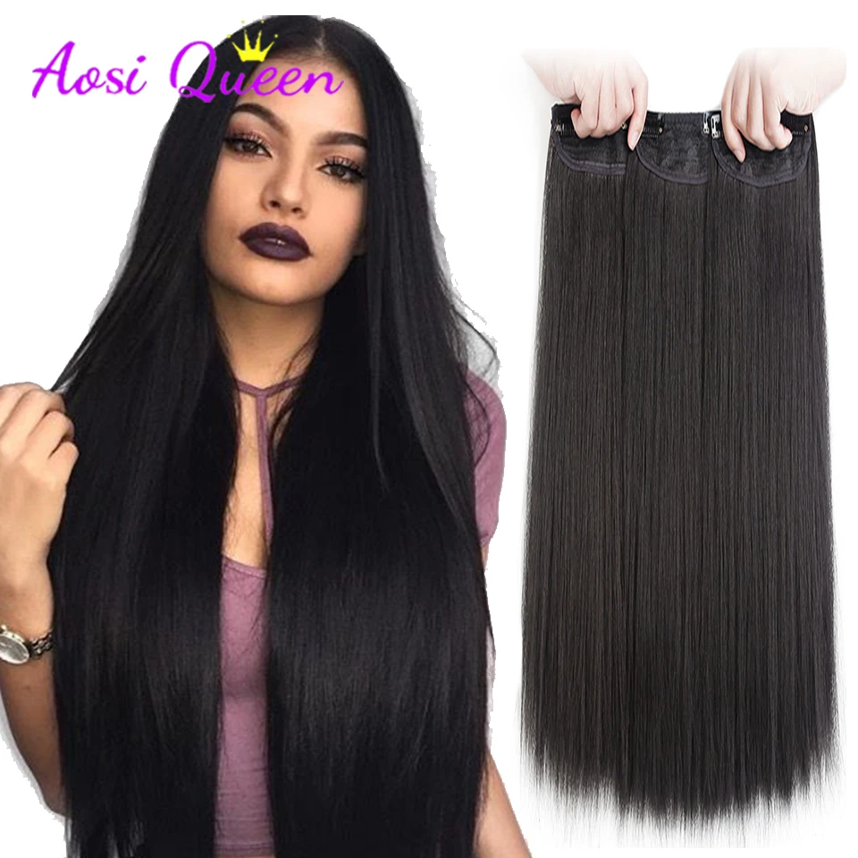 AS Synthetic Hair extension  Wavy hair Heat-Resistant Fiber Fake Hair Wig Long Hair Piece with two clips Three-piece suit