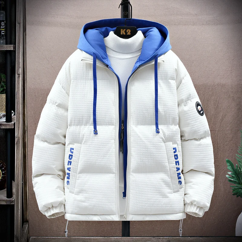 

Technical Jacket Men's Winter Fake Two-Piece Hooded Coat Cotton-Padded Jacket Thick Warm Harajuku Fashion Youth Oversize Parkas