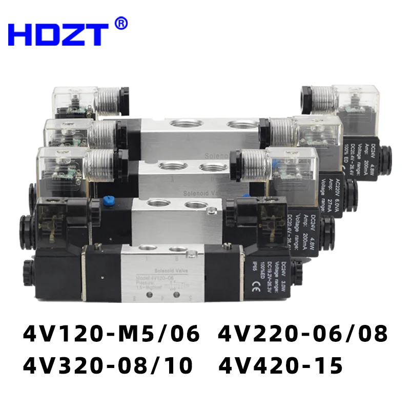 4V Series Pneumatic Solenoid Valve 4V120 4V220 4V320 4V420 5/2 Way Air Control Valve DC12V DC24V AC110V AC220V