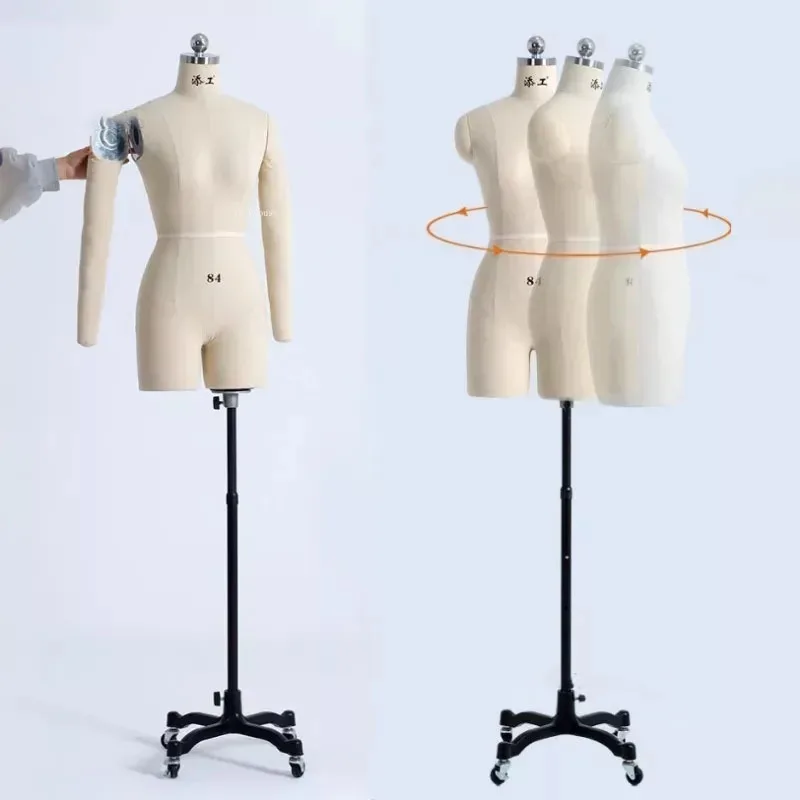 Bust Dressmaker Mannequins Dress Display Stand Pinned Sewing Linen Cover Body Mannequin with Legs for Women's Clothing Design GM