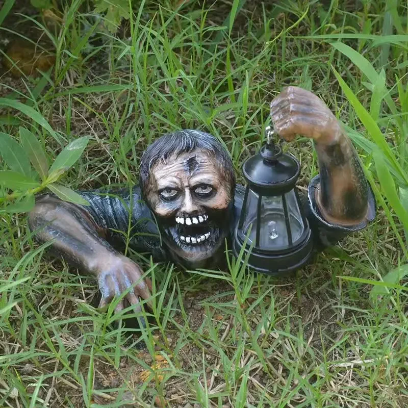 Creative Resin Ornament Garden Ornament Zombie Lantern Halloween Decoration Horror Chamber Decoration Sculpture