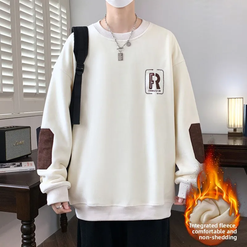 

Двусторонняя флисовая толстовка с круглым вырезом для мужчин, осенне-зимняя, утепленная, свободного кроя, молодежная, базовая, удобная, из полиэфирного волокна