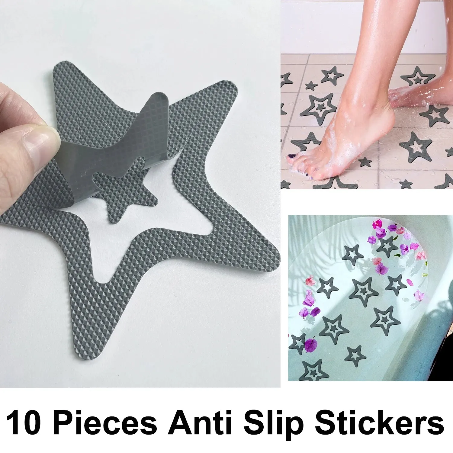 10 PCS Anti Slip Shower Tread Sticker Safety Bathtub Strips Premium Adhesive Star Snowflak Decals for Bath Tub Shower Stairs