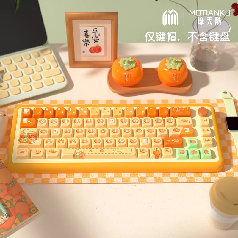 Orange Themed 158/138key Keycaps Pbt Thermal Sublimation Mda Profile Cute Fruit Keycaps Gaming Mechanical Keyboard Key Caps Gift
