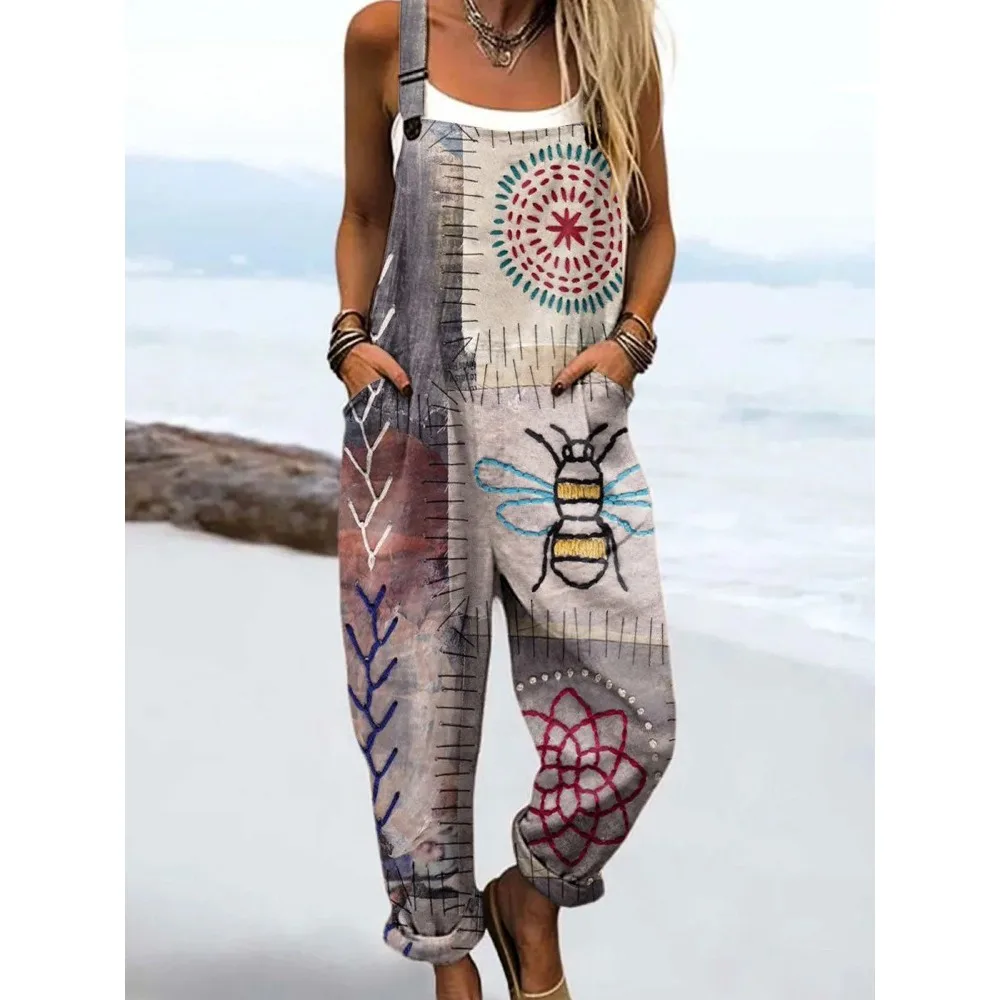 Damen-Overall mit verstellbarem Riemen, süßer Schaf-Bauernhof-Overall, bedruckter Overall für Bauernhof-/Freizeitausflüge, leichte, atmungsaktive Streetwear