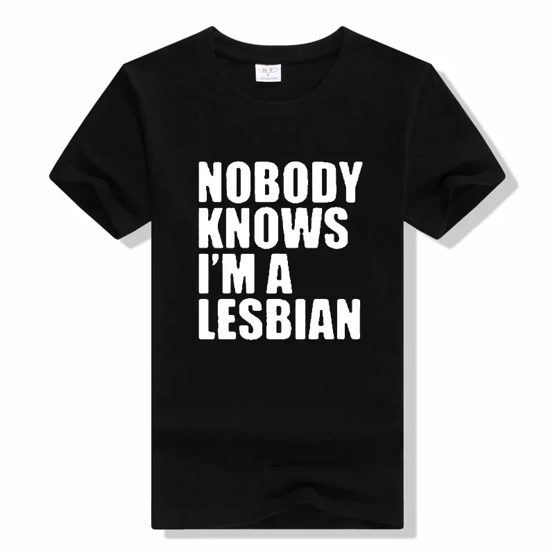 Funny Nobody Knows That I Am A Lesbian T-Shirt Mens Short Sleeves Hip Hop Printed T Shirts summer casual Top Tees tshirt