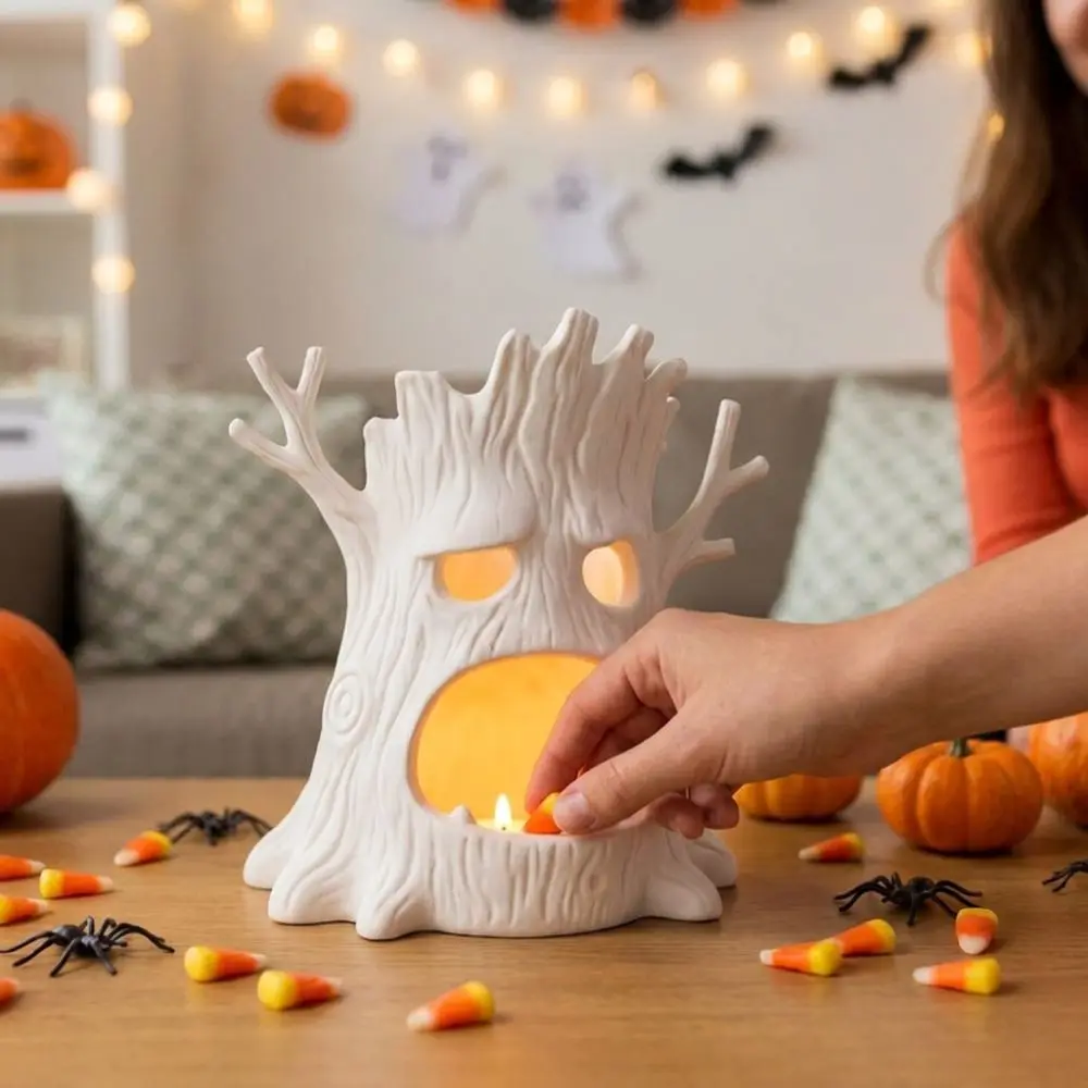 3D Printed Tree Monster Candle Holder Spook Gothic Style Tree Stump Tealight Holder Tree Statue Plastic Forest Tree Candlestick