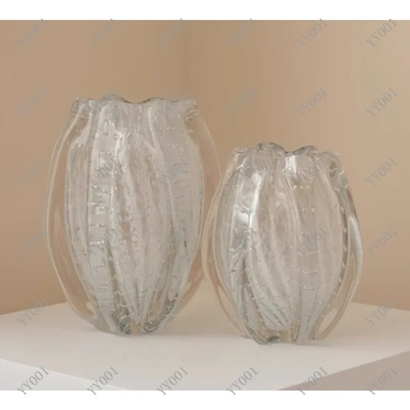 Modern French Glass Vase Semi-Handmade Decorative Vase for Home Living Room Decoration