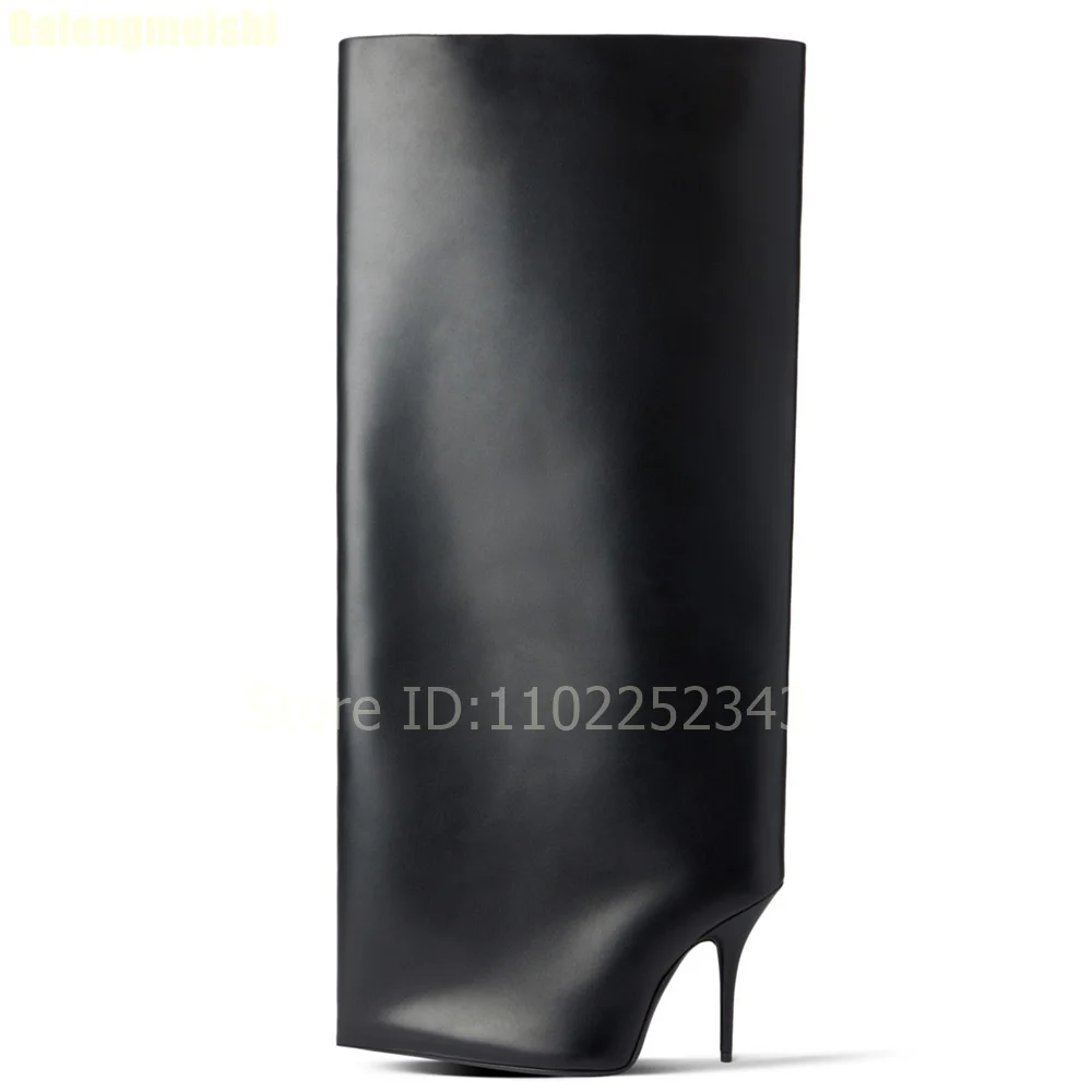 

2025 New Pointed-Toe Oversized Fashion Knee-High Boots Big Shaft Style Stiletto Heels Boots Solid Color Silp On Women Shoes