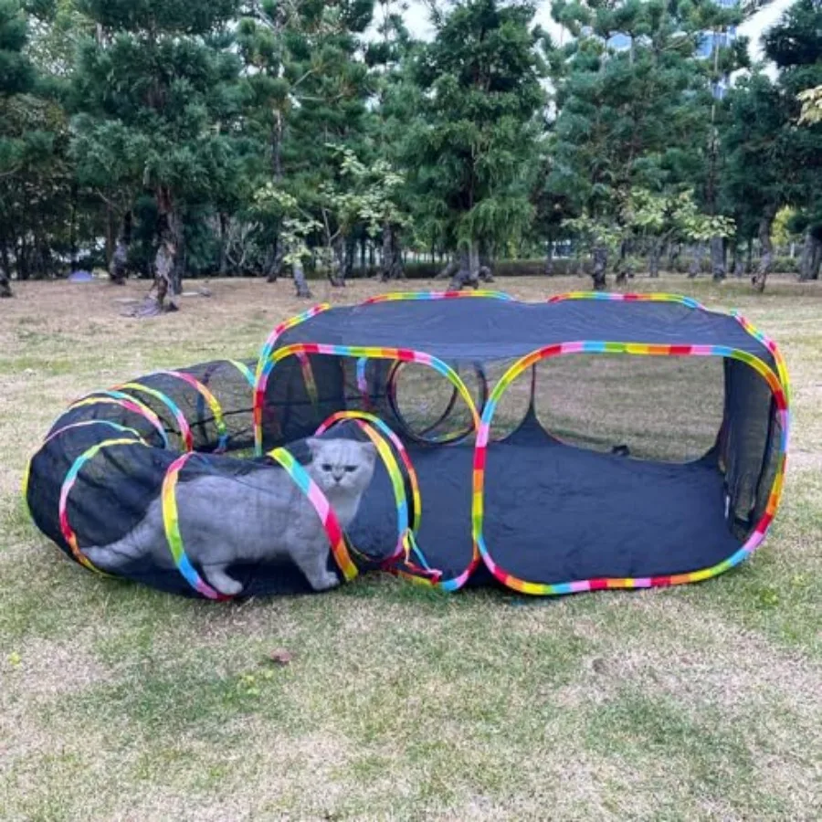 

Outdoor Cat Enclosures, Cat Playground Portable Catio Mesh Tent, Outside Circle Playpen Tunnel for Kitty, Rabbit, Puppy and Sma
