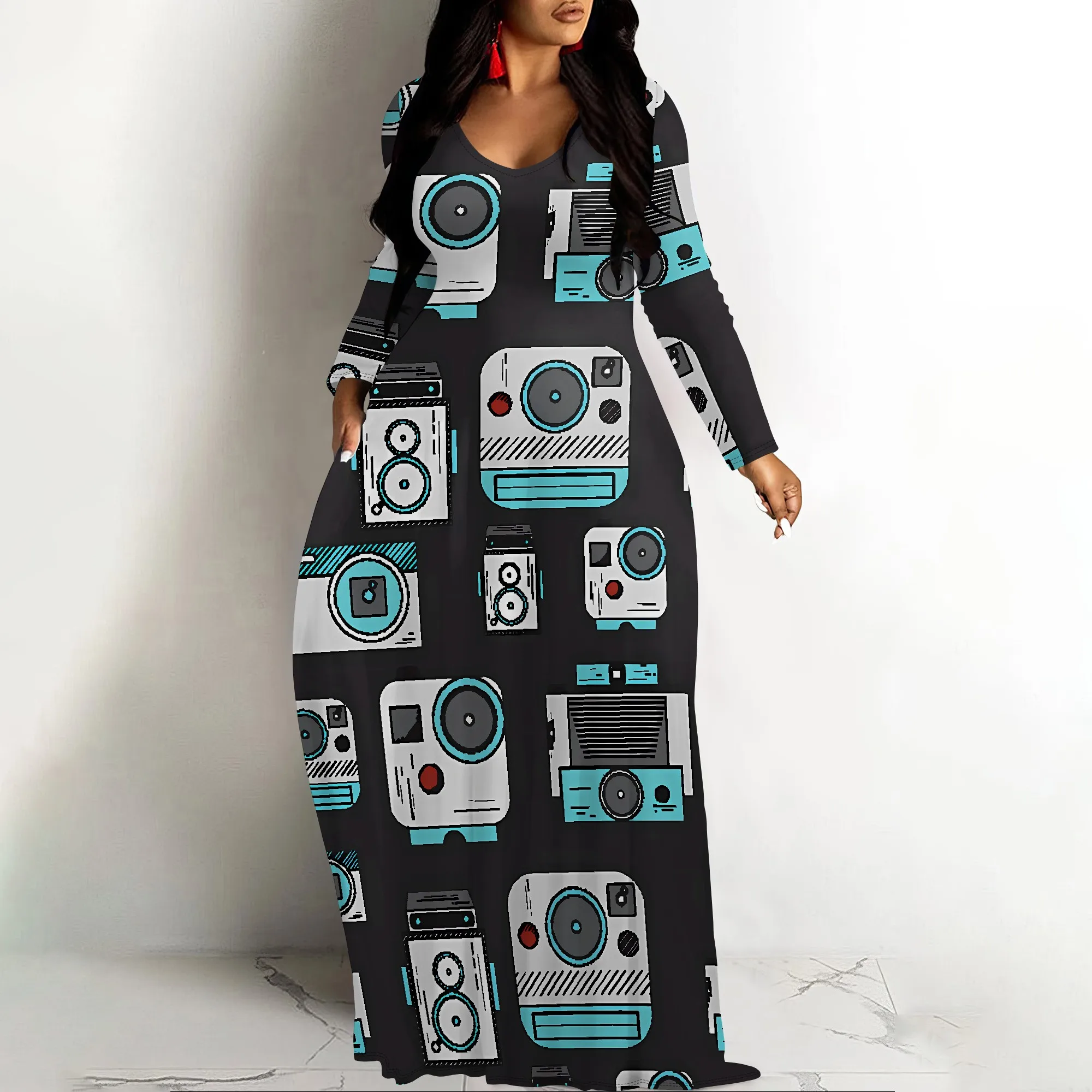 

Women's Polka Dot Maxi Dress Long Sleeve Flowy Picnic Playful