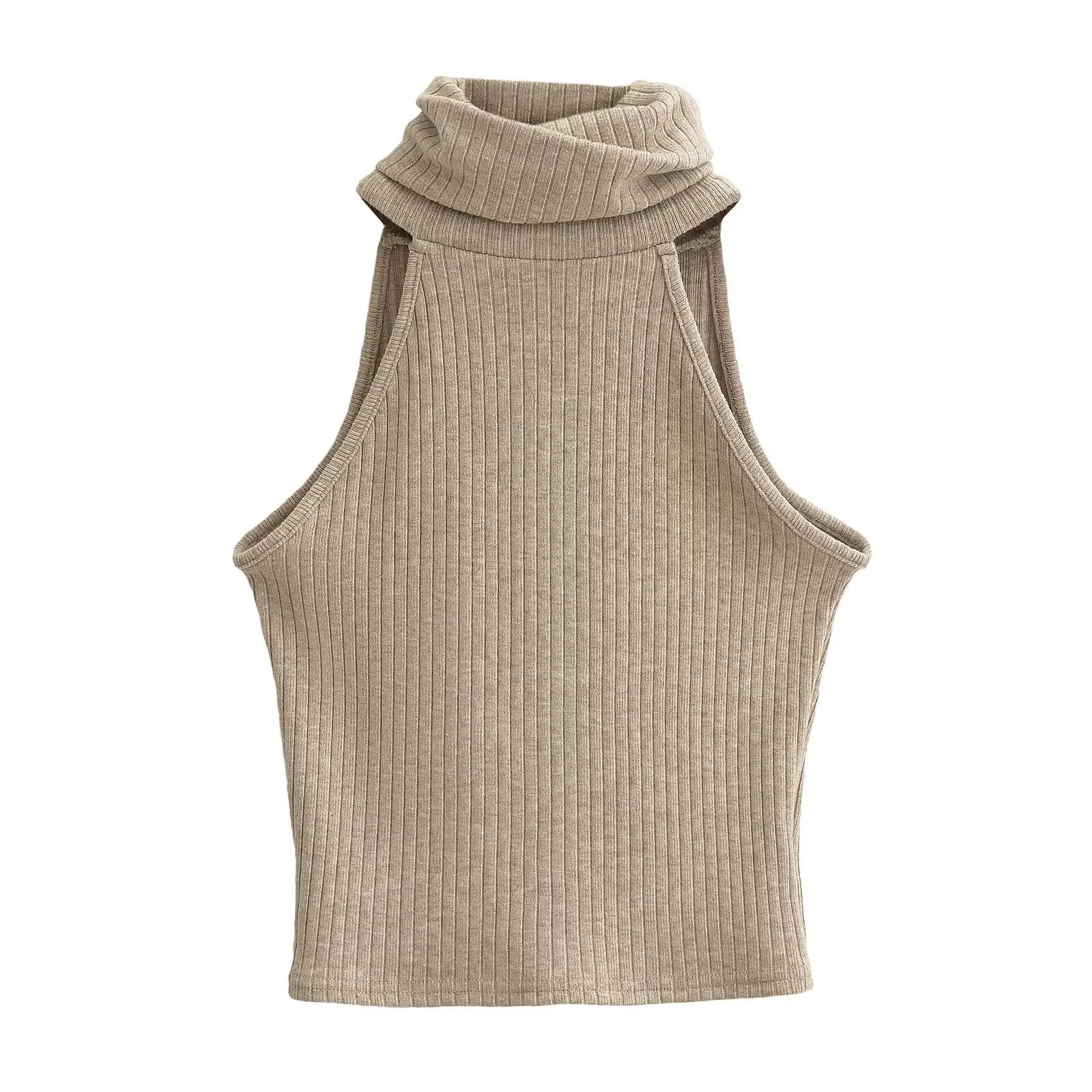 Débardeur à col roulé pour fille, tricot, épaules étroites, gilet tricoté sans manches pour femmes, serré, printemps et automne